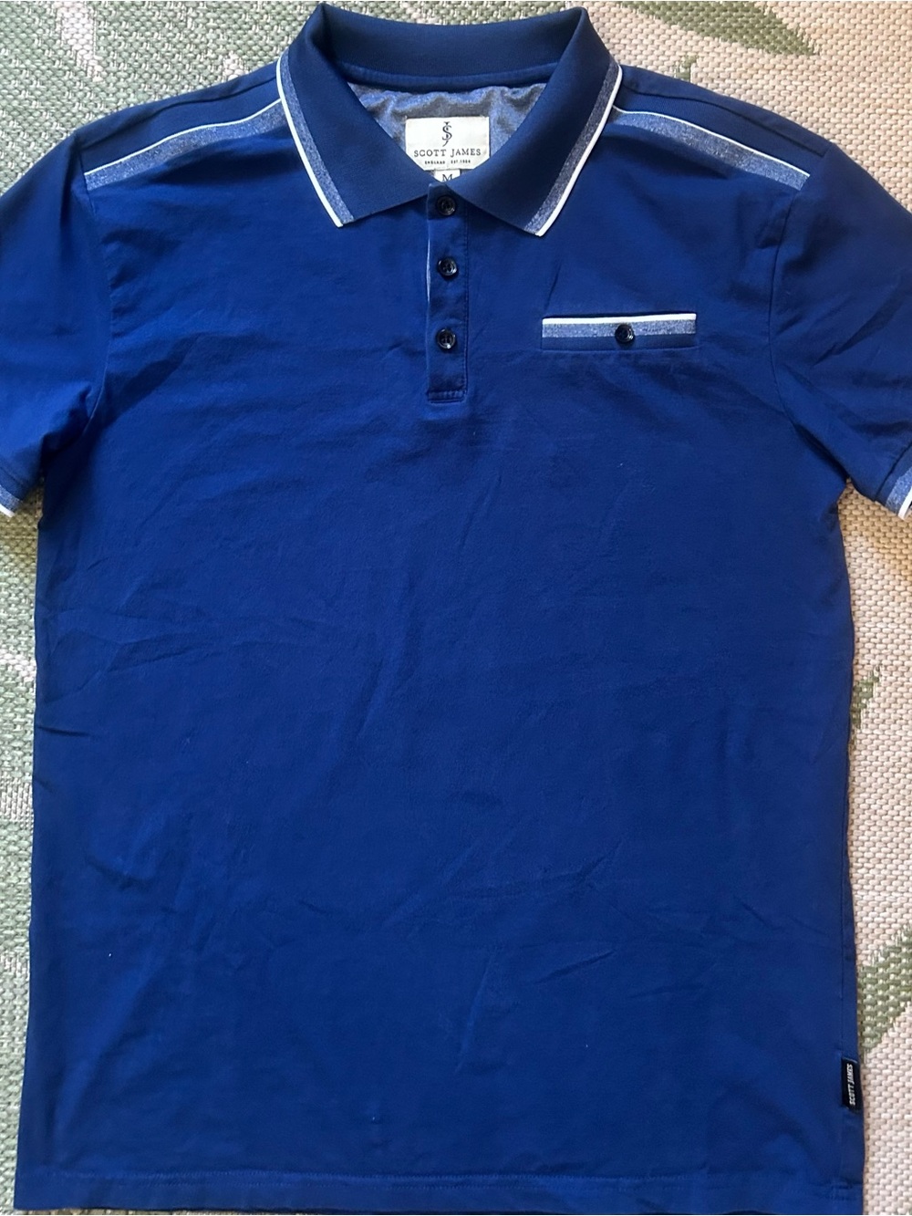 Scott James Men's Blue Slim Fit Polo with Contrast Silver Trim size M